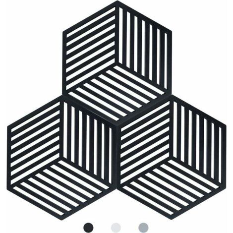 3er-Set Topfuntersetzer aus Silikon für die Küche – Versailles (Schwarz, Raya, sechseckig: 14,5 x 130 x 7,5 mm)