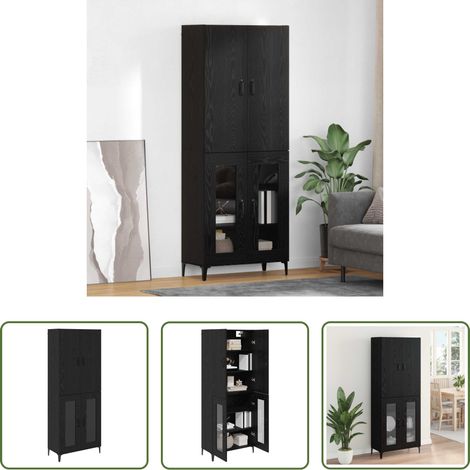 Holzwerkstoff - Highboard Schwarz Eichen-Optik 69,5 x 34 x 180 cm Holzwerkstoff (1/5)