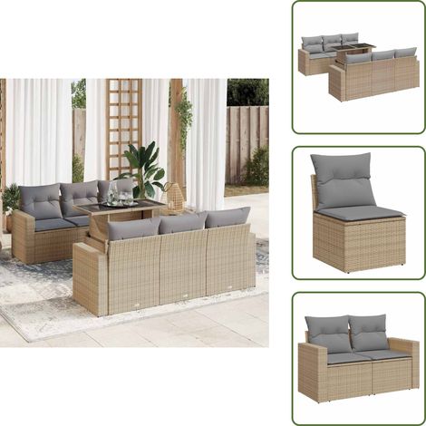 7-tlg. Garten-Sofagarnitur mit Kissen Beige Poly Rattan - Gartensofa Set - Garten Sofa Set - Outdoor Sofa Set - Garten Sofagarnitur (1/5)