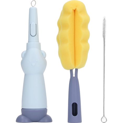 Brosse de nettoyage 3 en 1 pour biberons, en silicone souple, résistant à l'usure et durable, pour la maison (bleu). (1/5)
