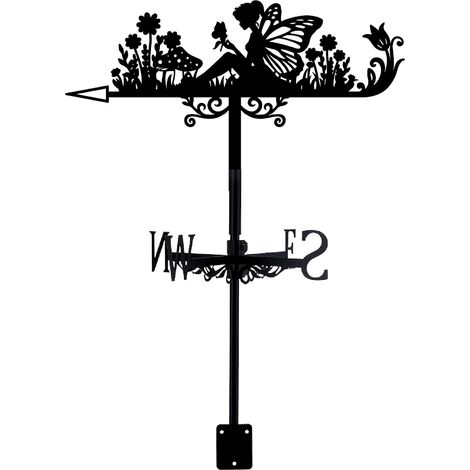 1 Girouette,Fer,Motif Fée Fleur,Noir,7,9x14 Pouces,Toit Maison Ferme Terrasse (1/5)
