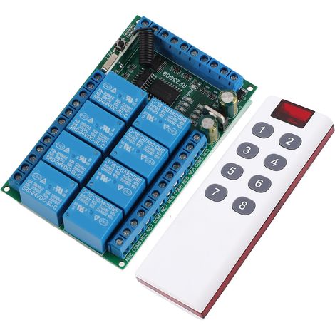 Module de télécommande multifonctionnelle 8 canaux 433,92 MHz, portée 100 m, codage fixe, 24 V (1/5)
