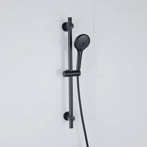 Adema Sparkle 2.0 Ensemble barre de douche coulissante - barre de douche de 70 cm - douchette ronde - flexible de douche en métal - noir mat (1/4)