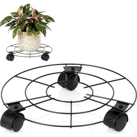 Metal Plant Stand with Wheels, Black, 30 cm (1/5)