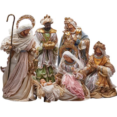 Natività con 6 personaggi, da 76 cm, con vestiti di alta qualità
