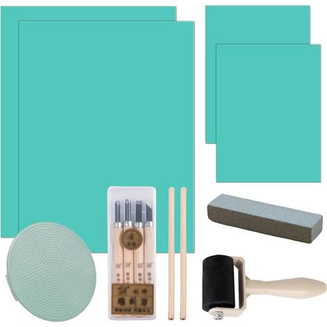 Linogravure Kit Linogravure Plate Linogravure Kit Includes Carving Knife Roller Sharpening Stone Pencil and Grinding for Topography Engraving Prints (1/5)