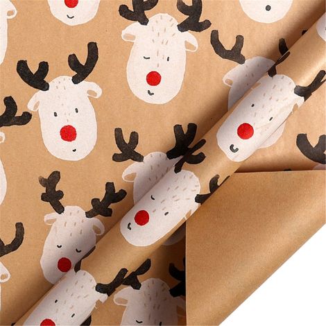 Wrapping Paper - Brown Kraft - Christmas Ball Design - 43 Cm X 3 M - Reversible - For Gift Wrapping And Diy Decorations - 1 Roll (1/5)