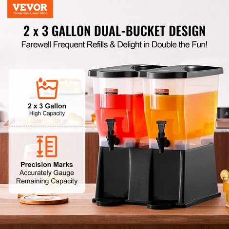 Distributeur de Boissons Grande Capacité 2x11 L, Fontaine à Eau avec Robinet Couvercle et Support, en Plastique, Distribution de Jus Limonade Thé Glacé, pour Restaurants, Hôtels, Cafés, Soirées (1/5)