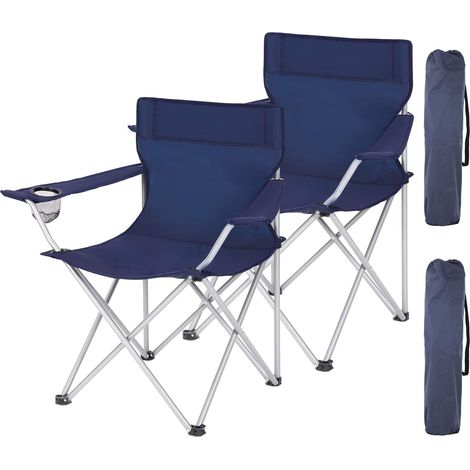 Lot de 2 Chaises de Camping Pliables, Sièges Pliantes, extérieur, Confortable, avec accoudoirs et Porte-gobelets, Cadre Stable, capacité de Charge 120kg, Bleu foncé GCB01IN