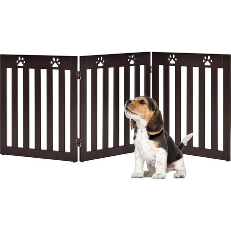 Cancello di Legno per Animali Domestici, Cancello Pieghevole per Cani con Cerniere Fessibili a 360° e 3 Pannelli, Cancello 60 cm da Interno per Casa Scale e Porta d’Ingresso, (caffè) (1/5)