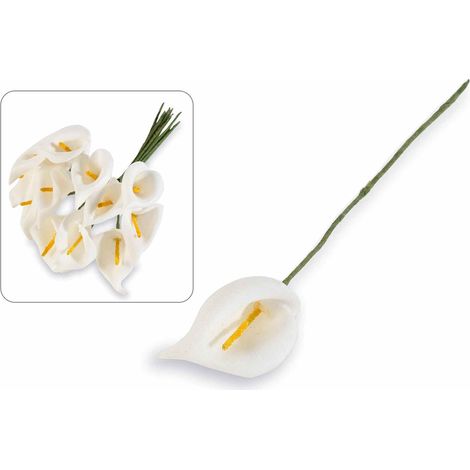 Pics calla en latex blanc pour paquets avec tige modelable, lot de 144, diam. 2 cm x H. 10
