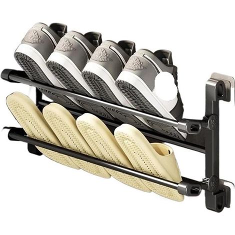 Wandmontiertes, klappbares Schuhregal – 2-stufig, drehbar, spiralförmig – Kein Bohren erforderlich – Platzsparend – Für Flur, Bad und Schlafzimmer – 50 x 29 x 12 cm (1/5)