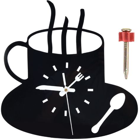 SJLERST Horloge murale de cuisine 3D tasse à café moderne Style acrylique mouvement silencieux conception sans cadre horloge murale silencieuse