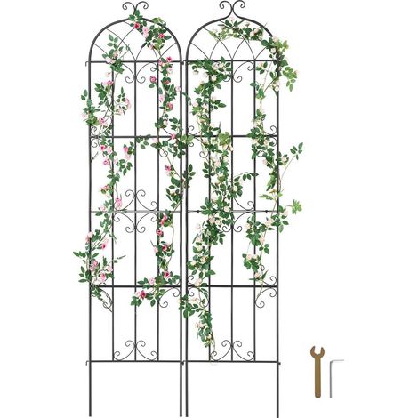 Structure robuste pour rosiers et concombres, treillis de jardin 51 x 220 cm en métal noir pour extérieur (1/5)