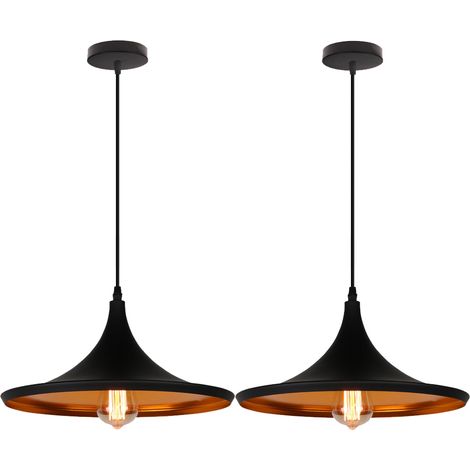 Suspension Luminaire Contemporain E27 36cm Lustre Suspension Industrielle en Métal Luminaire Décor Noir pour Café Restaurant Bar 2PCS