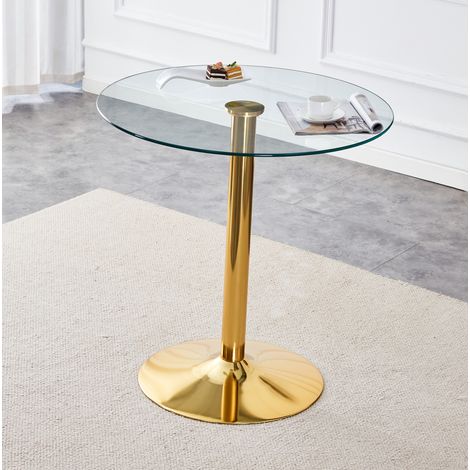 Mesa de bar redonda Ø89 cm de vidrio templado transparente y metal dorado, altura 92 cm HAVRYA (1/5)