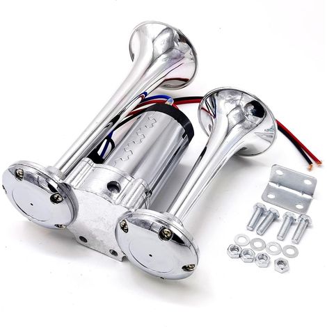Klaxon Électrique 24V 165db - Trompette Argent Double Tube Pour Voiture, Bateau, Camion, Yacht, Moto (1/5)