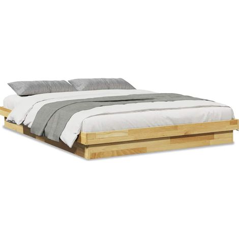 Lit double  Lit adulte  Cadre de lit sans matelas 150x200 cm bois massif de chêne