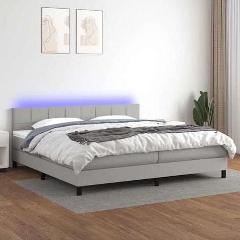 Cama box spring con colchón tela y LED gris claro 200x200 cm (1/5)