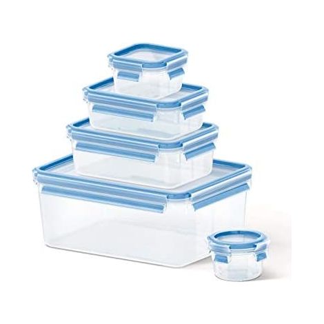 Emsa Food ClipandClose Contenitore Salvafreschezza Trasparente-Azzurro Set 5 Pezzi (1/5)