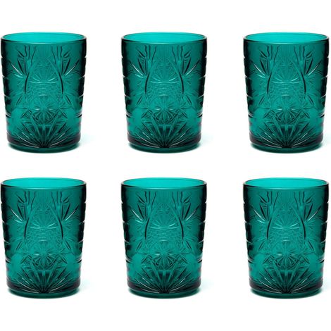Color Tumbler Lot de 6 verres en verre décorés, multicolore, décor en relief, 350 ml, 8 x 10 cm (vert foncé) (1/3)