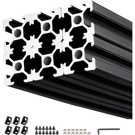 Mophorn Profilé Aluminium Extrudé 2020 - Lot de 6 Barres Anodisées de 2000 mm, Rainure en T Standard Européen pour Châssis d'Imprimante 3D, Machines CNC,Établis et Projets de Bricolage, Couleur Noire (1/2)