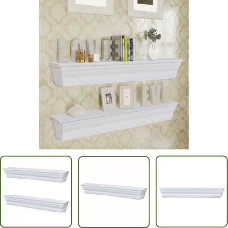 The Living Store Étagères murales Aaliyah 2 pcs Blanc - Étagères Murales - Étagères Décoratives - Rangement Mural - Meubles Déco - Style Baroque (1/5)