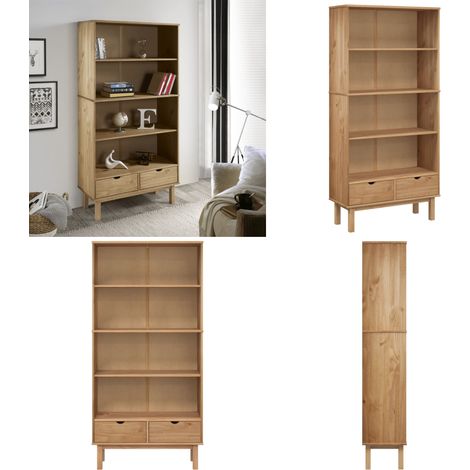 Bibliothèque OTTA avec 2 tiroirs Marron Bois massif pin - Bibliothèque - Meuble De Rangement - Étagère - Bibliothèque Scandinave - Bibliothèque En Bois - Home & Living