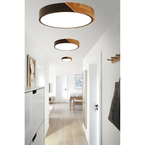 Lot de 3 Plafonnier LED Vintage Couloir,Lampe Plafonnier Industrielle Retro en Bois Métal Style Nordique pour Salon Chambre (1/4)