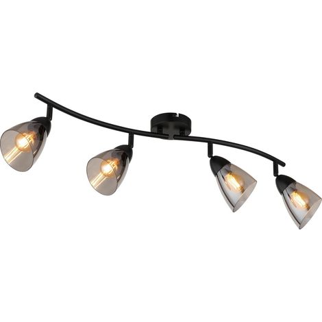 Globo Paula Barre de spots de plafond noir mat, abat-jour en verre fumé, 4 x E14 (1/5)