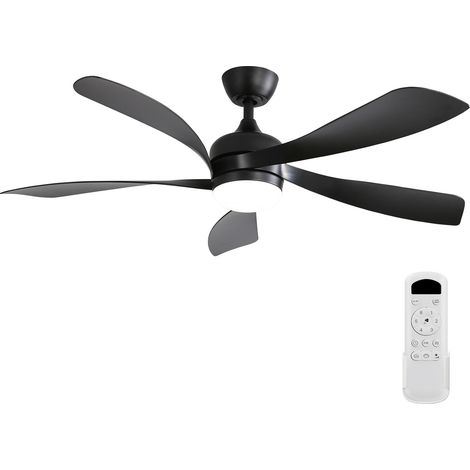 Ventilateur de plafond 52 pouces avec LED dimmable 3 couleurs, télécommande, moteur DC réversible, ABS, noir (1/5)
