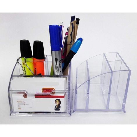 TrAdE Shop Traesio - Porta Penne 4 Scomparti Penna Matite Porta Biglietti Visita Organizer Scrivania -