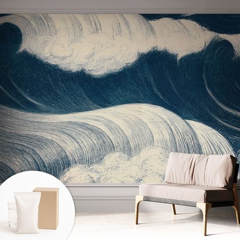 Fototapete Tapete Vliestapete mit Kleber - trendige Wanddeko - Schlafzimmer - Wohnzimmer Meereswellen 312x219 cm (1/5)