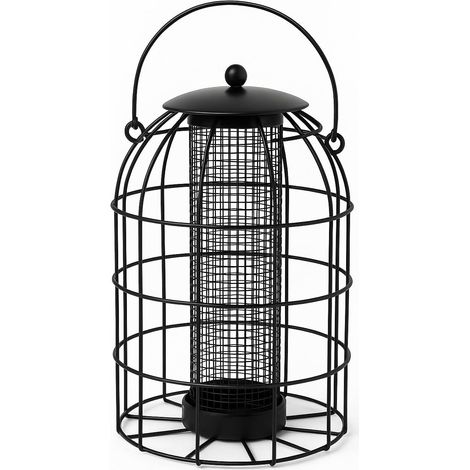 APEX Mangeoire à cacahuètes anti-écureuils - Mangeoire à noix suspendue en métal noir de 24 cm, adaptée aux petits oiseaux sauvages de jardin. (1/3)