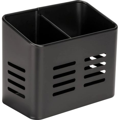Panier à couverts noir pour cuisine d'extérieur, en métal thermolaqué noir élégant. (1/5)