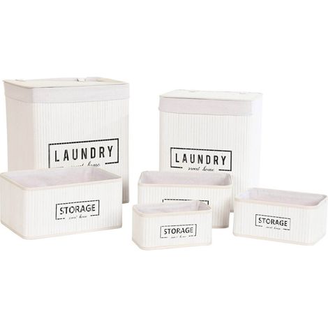 Panier élégant bambou blanc pour buanderie chic - Blanc bambou élégant et durable (1/5)