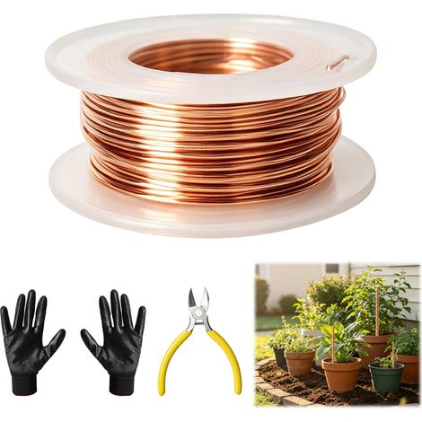 Fil de cuivre pur à 99,9% de calibre 20 pour le jardinage, les plantes et la culture des légumes, avec ciseaux et gants (calibre 20/0,8 mm) 23 m (1/5)