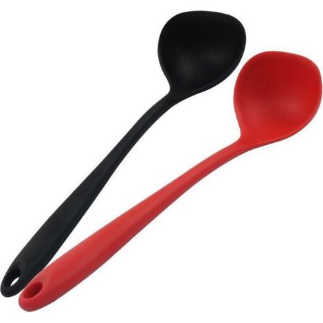 Ensemble de cuillères à soupe en silicone (2 pièces) – Noir/Rouge, 29,8 cm, résistant à la chaleur jusqu'à 230 °C, lavable au lave (1/3)