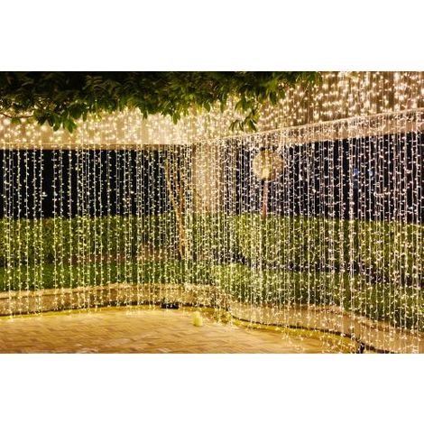 Tenda Cascata Luminosa Luci Natale 300 LED Bianco Freddo 300x100 cm con Giochi D2504 (1/6)
