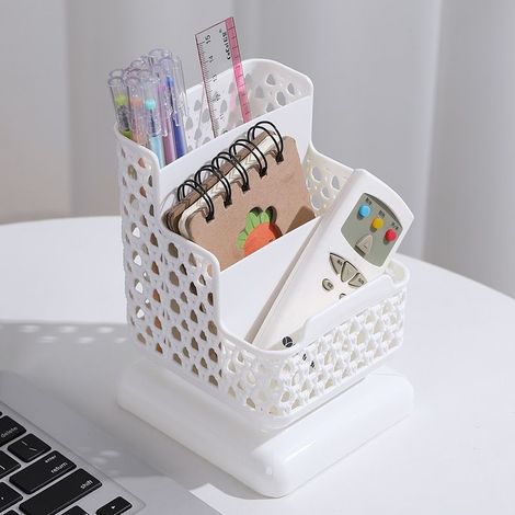 Boîte De Rangement Bureau - Support Téléphone Portable - Porte-Stylos Et Rangement Papeterie - 3 Compartiments - 1 Pièce (1/5)