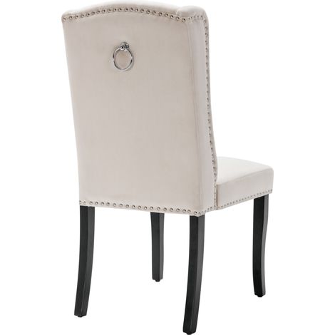 Lot de 6 chaises de salle à manger en velours beige avec pieds en chêne et détails en métal (1/5)