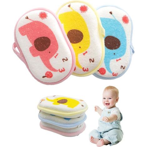 Lot de 3 éponges de bain bébé éléphant, naturelles à trois couches pour les nouveau-nés (sans danger pour la santé) (1/5)