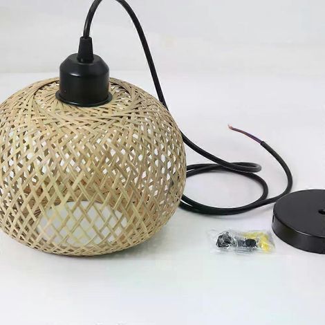 Suspension en bambou, lustre en rotin naturel E27, style tricot fait main, décoration pour café, restaurant, salon, lampe suspendue d'intérieur (1/5)