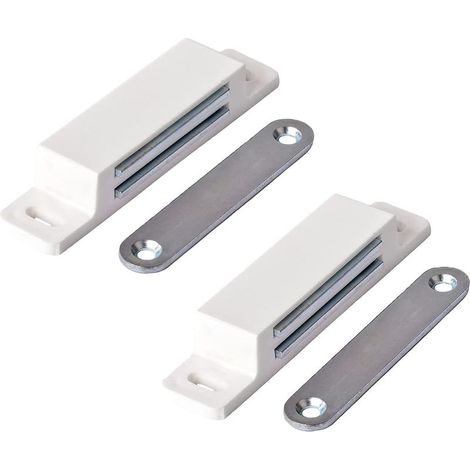 – Aimant pour meuble extra fort – Force de maintien 13kg – Lot de 2 en blanc – Pour portes et tiroirs en plastique et acier galvanisé (1/4)