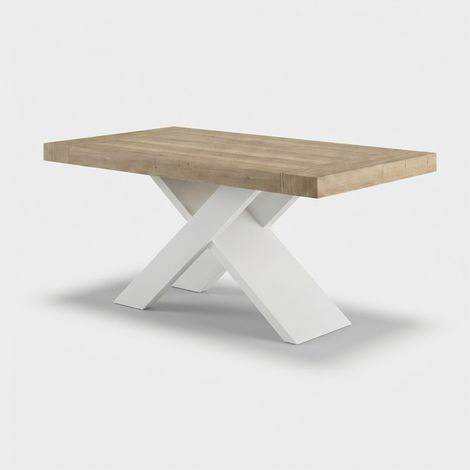 Tavolo pranzo design moderno allungabile base bianca 140/220x90 Roma - Rovere