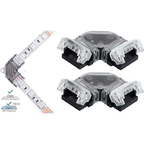 2x Connecteur coupleur rapide en L de bandes LED RGB 10mm 4 broches sans soudure IP20 IP75 waterproof Borne Câble Angle 90° Lumière Adaptateur Bande lumineuse Pratique Ruban Hippo (1/3)