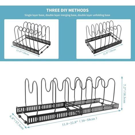 Organisateur Casseroles 7 Compartiments, Réglable Placard, Casseroles/Couvercles/Assiettes, Noir (1/5)