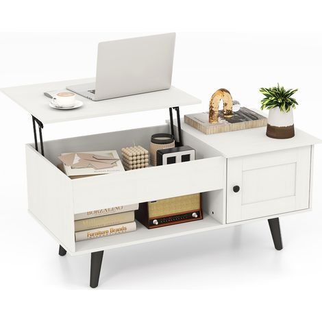COSTWAY Lift Top Coffee Table Pull up Coffee Table with Storage-White (1/5)