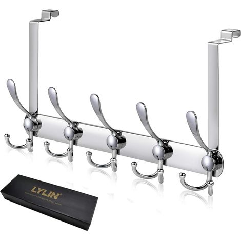 Door Coat Rack, Stainless Steel Door Hook for Back, Door Hook for Bedroom (Silver) (1/5)