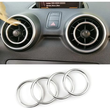 (Anneau intérieur argenté) Anneau décoratif intérieur de sortie d'air de climatisation en alliage d'aluminium, accessoire de style automobile, pour tableau de bord. Compatible avec Audi A1 2014-2017. (1/5)